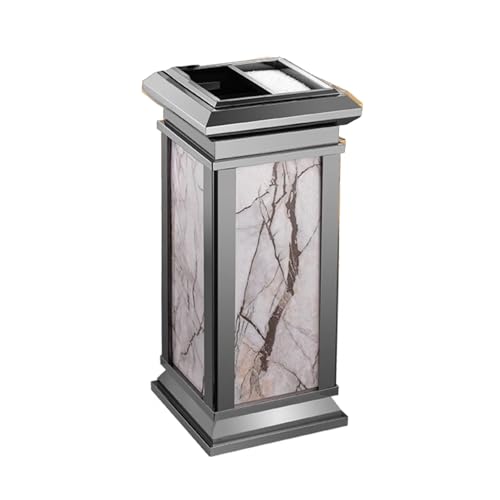 Cubo de basura moderno de acero inoxidable con cenicero superior, contenedor de basura cuadrado para exteriores, oficina, restaurante, escuela, diseño duradero y elegante, fácil de limpiar (grande)