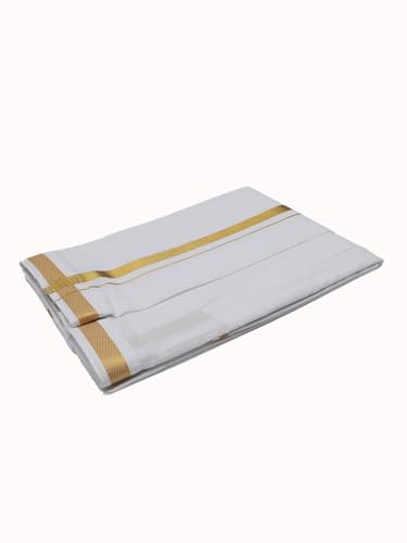 Image of Adjustable Velcro with Pocket Cotton Dhoti with Gold Jari Border, For Men (28 to 44 inches)