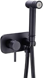 Toilet Concealed Hot and Cold Brass Bidet Spray Set 2 Function Hand Held Sprayer Shattaf Bathroom Attachment,Black
