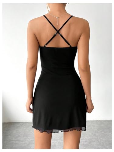 Image of Milumia Women's Mesh Short Dress Lettuce Trim Sleeveless A Line Mini Cami Dress Party Club