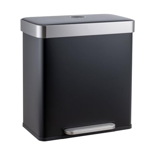 SVITA LT2X30 Mülleimer 60 Liter Treteimer Tretmülleimer Abfalleimer 2 Fächer je 30 Liter freistehend mit Deckel Softclose-Deckel inkl. Inneneimer Schwarz