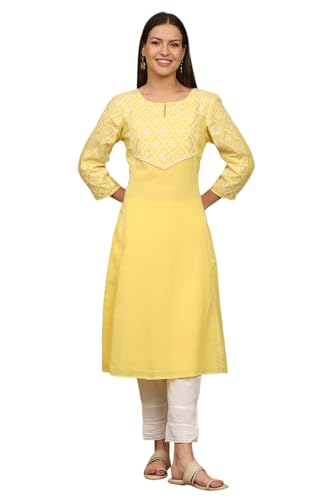 Kurta évasée jaune en coton brodé pour femme tenue indienne élégante chic