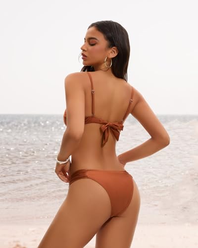 Women's Bikini Sets Two Piece Metal Ring Tie Back Swimsuit Low Rise Cheeky Bathing Suit2
