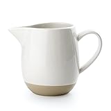 famiware Milkyway 13oz Creamer with Handle, Ceramic Coffee/Milk/Sauce/Serving/Salad Pitcher Jug, Stoneware Maple/Syrup Dispenser, Milk Frother Cup, Microwave and Dishwasher Safe, White