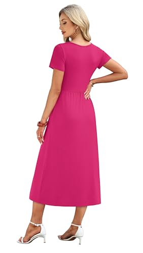 Image of OFEEFAN Summer Dresses for Women Flowy Casual A-Line Midi Dress Beach Vacation Sundresses with Pockets S-2XL