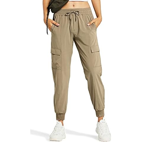 ZUTY Womens 27" Cargo Pants Joggers Quick Dry Hiking Pants Lightweight Water Resistant Athletic Summer Pants Pockets, 02-khaki Cargo Pockets, XL Cover