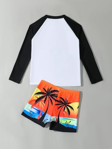 Kids Boys 2 Pcs Rash Guard Sets UPF 50+ Swim Shirts with Boardshorts Athletic Swimsuits4