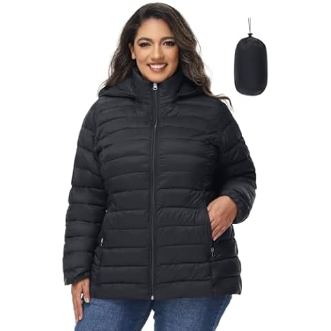 ROYAL MATRIX Women's Plus Size Puffer Jacket with Hood, Packable Lightweight Quilted Travel Outwear Puffer Coat with Pockets (Black, 2X) Cover