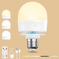 E27 Aufladbare Glühbirne mit Fernbedienung, USB C Wiederaufladbare Led Lampe Akku mit 2200mAh Batterie Magnet Haken, 3 Farben Dimmbare Timer Ohne Strom für Outdoor Licht Camping Hängelampe Notlicht