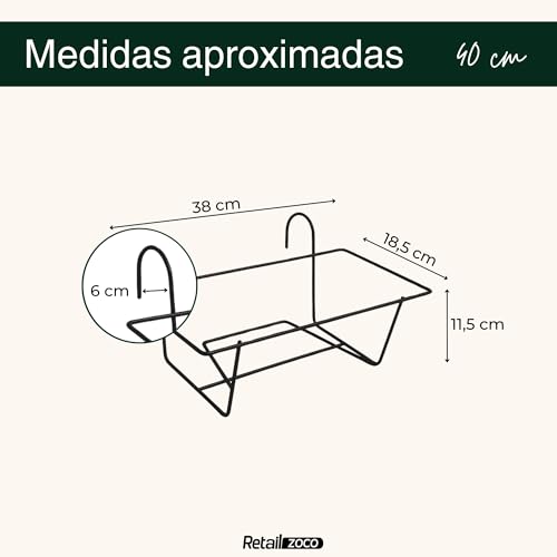 Miniatura 3 de Techzoco Soporte Metal Para Jardinera De Balcón, Soporte De Maceteros Y Plantas, Jardinera Para Barandilla, Colgante De Balcón, Metálico, Color Negro, Apto Para Jardineras De 40 Cm De Largo