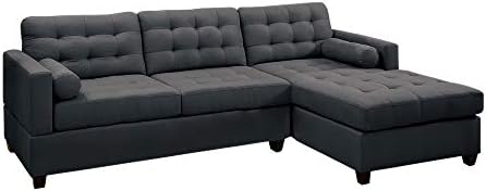 Benjara Benzara Polyfiber Linen Fabric Sectional Sofa, Gray,