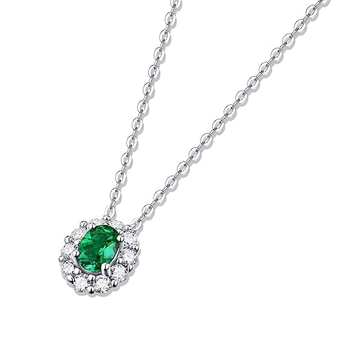 Collier émeraude ovale 1ct en argent S925 véritable de 7mm pour femme