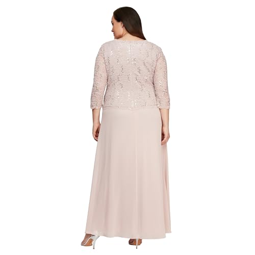 Image of Alex Evenings Women's 3 /4 Sleeve Stretch Lace Bodice One Piece Mother of The Bride Dress
