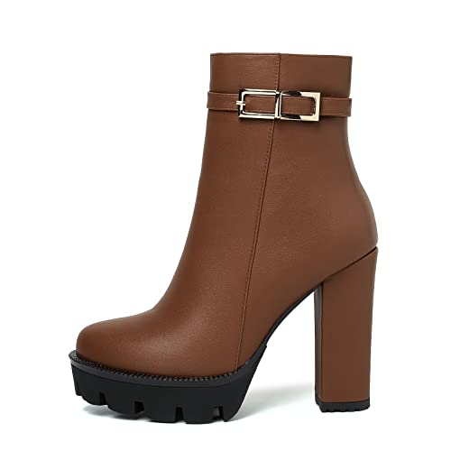 WAYDERNS Womens Party Platform Zip Solid Round Toe All Weather Matte Block High Heel Ankle High Boots 4.7 Inch2