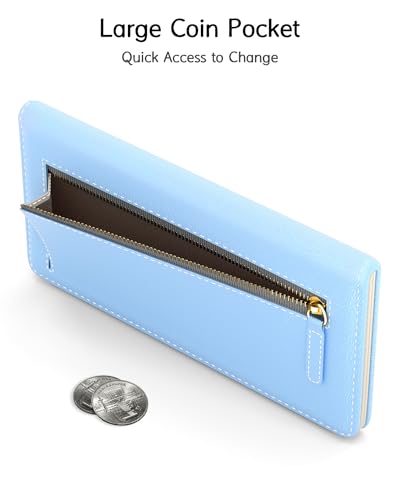 Image of Nipichsha Womens Wallet, RFID Slim Wallets for Women, Thin Ladies Credit Card Holder Purse, Cute Leather Bifold Clutch Billfold with 11 Card Slots & ID Window, Blue