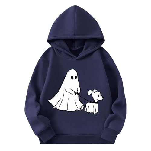 Halloween Hoodies for Girl Cute Ghost Dog Graphic Pullover Shirt Oversized Hooded Spooky Season Sweatshirt