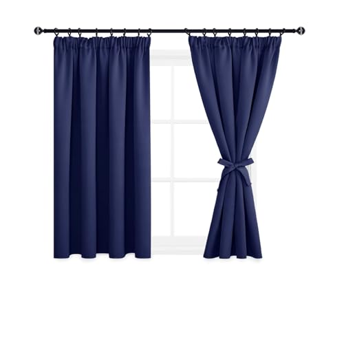 DWCN Blackout Curtains for Bedroom Thermal Insulated Curtains with Tiebacks Pencil Pleat Window Curtains for Living Room 46 x 54 inch Length