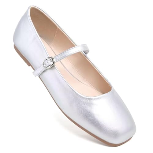 Image of LUXINYU Women's Slip on Flats,Classy Round Toe Solid Classic Mary Jane Ballet Dance Shoes Soft Comfortable PU Flat Shoes