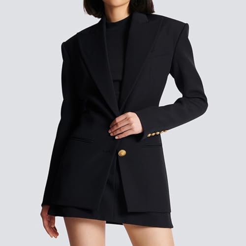 Women's Peak Lapel Blazer Two Buttons Suit Jacket Casual Dinner Tuxedos Coat2