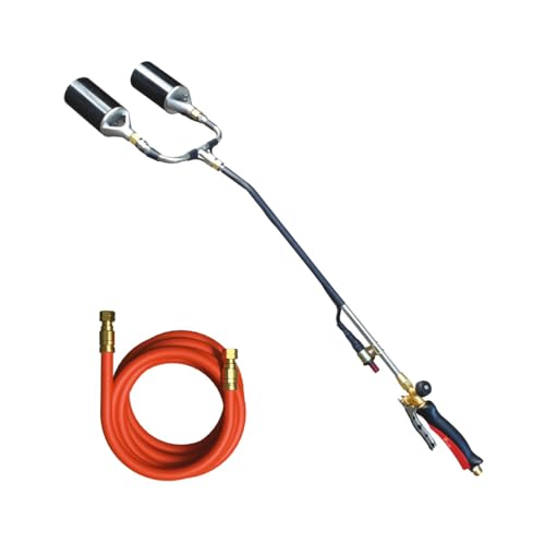 PROWELTEK - Chalumeau Désherbeur thermique gaz 210 kW Double bruleurs gaz 60mm + Tuyau 5m - Bruleur mauvaises herbes Allumage piezo flamme réglable