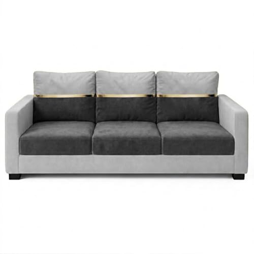 Image of FURNY Hedstor 3 Seater + 2 Seater Fabric Sofa Set (Light Gray-Dark Gray) with Velvet Finish | Durable Comfort | Ideal for Living Room