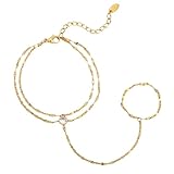 YMYDRCRPO Pulsera de aleación con abalorios Chic Zircon cadena de dedos de doble capa para mujer cadena de labios de color dorado aceros inoxidables joyería de moda ajustables para damas niñas chicos