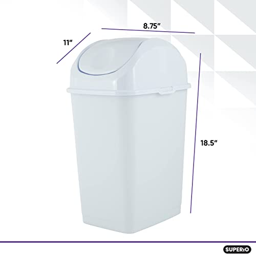 Image of Superio Swing Top Trash Can,Set of 3 Waste Bins for Home, Kitchen, Office, Bedroom, Bathroom, Ideal for Large or Small Spaces - White (White-18 qt+2 5 qt)