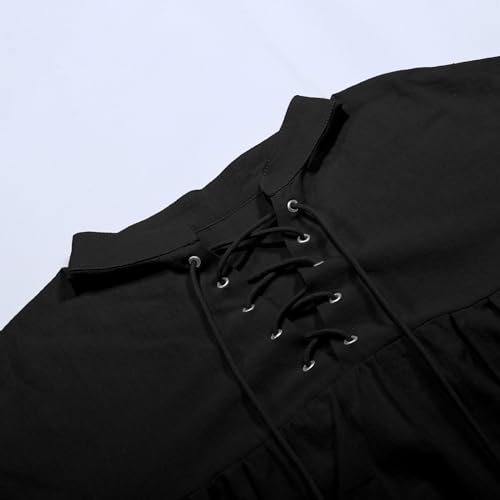 Camisa de lino medieval transpirable con cordones y mangas abullonadas 6
