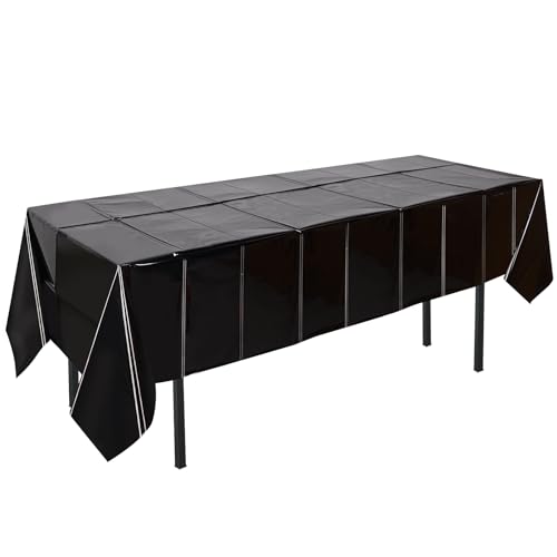 Image of Melsan Black Plastic Table Cloths for Rectangle Tables, 3 Pack Plastic Table Cover Disposable for Halloween Party Decorations, Graduation, Halloween, Birthday Party Decorations, 54x108 in (3, Black)