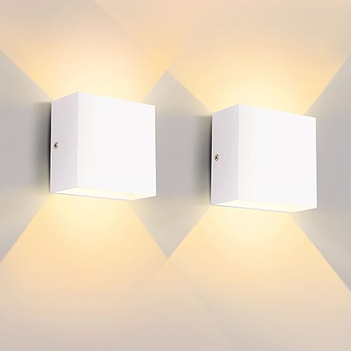 Lureshine Wandleuchte LED Innen 2er Set, 10x10x5cm Up an Down Wandlampe, Aluminium-Druckguss Wandleuchte 10w Weiß, Wandleuchte Innen 3000K Warmweiß, Wandlampe Innen für Wohnzimmer Garage