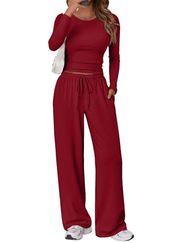 Trendy Queen Womens Two 2 Piece Matching Lounge Sets 2025 Early Fall Fashion Must Haves Y2K Workout Gym Clothes Comfy Airport Travel Vacation Luxury Outfits Sweatsuit Winter Essential Clothing