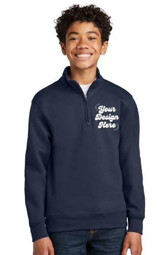 INK STITCH Unisex Youth Pc78yq Custom Embroidery Add Logo Texts Personalized Quarter Zip Fleece