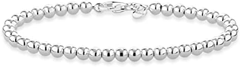 Miabella 925 Sterling Silver Italian Handmade 4mm Bead Ball Strand Chain Bracelet for Women 6.5, 7, 7.5, 8 Inch Made in Italy (8.00 Inches)