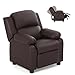 Costzon Kids Sofa Recliner, Children PU Leather Armchair W/Front Footrest, Flip-up Storage Arms, Padded Backrest, Ergonomic Contemporary Sofa for Toddler Boys Girls, Lightweight Sofa Chair (Brown)