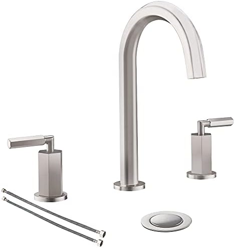 8-Inch Widespread Bathroom Faucet Brushed Nickel 2-Handle Hexagonal ...