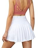Damen Plissierte Tennisrock mit Hose Sommerrock Minirock Sportrock Golfrock Tennis Golf Rock Sport Workout Running kurz, Weiß, S