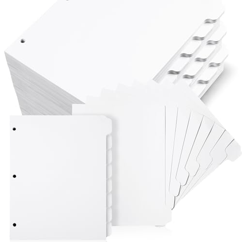 Intercalaires à 3 anneaux Harloon | Lot de 60 avec 8 onglets blancs en papier épais 230g