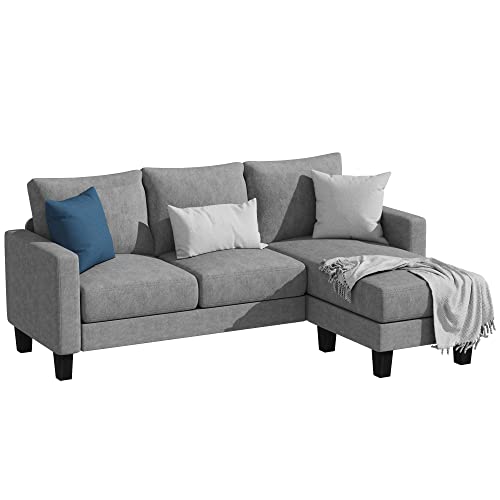 Yeshomy Convertible Sectional 3 L-Shaped Couch Soft Seat With Modern Linen Fabric, Small Space Sofas For Living Room, Apartment And Office, 70'', Gray #TOP2