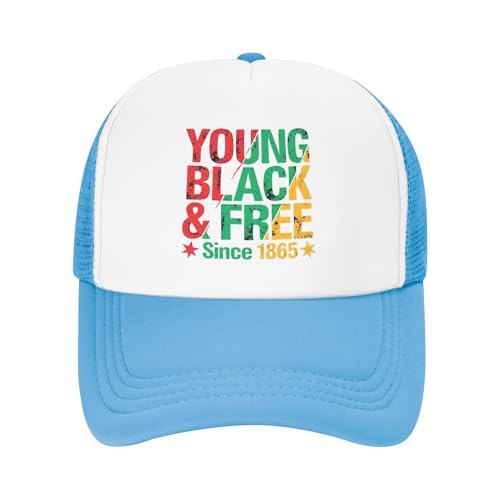 Vetrova Juneteenth Trucker Hats Black History Free-ish Since Baseball Cap for Kids Boys Girls Snapback Mesh Back Adjustable Caps - Sky Blue