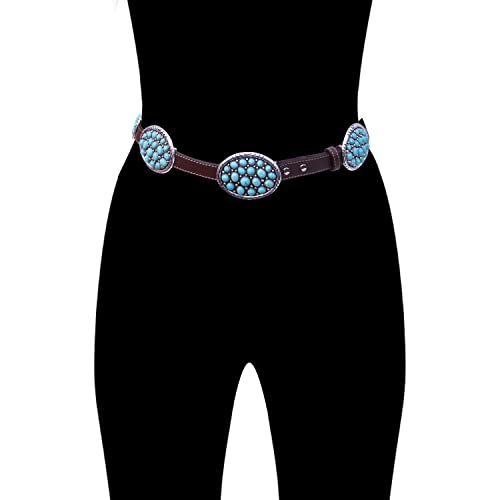 Western Turquoise Bubble Metal Concho Leather Belt No.123