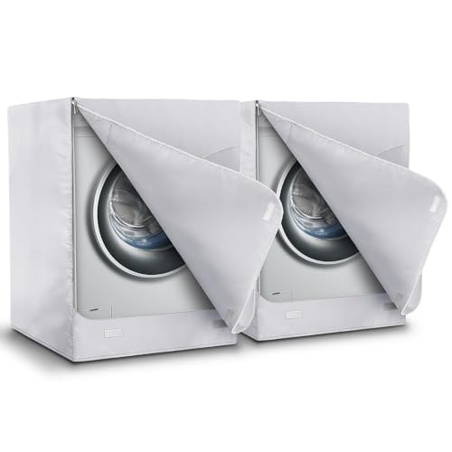 AKEfit 2 Pack Washer Dryer Cover, Washing Machine Cover Waterproof, Dustproof and Anti-UV, Heavy Duty Oxford Washer Covers for Outside , 27"W x 33"D x 39"H -Silver