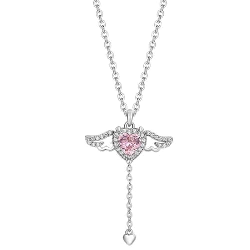 💖【Collana con Ali a Cuore di Diamanti】Collana con ali a cuore di diamanti, circonferenza della collana di cristallo a forma di cuore 40 + 5 cm, questa collana di cristalli scintillanti è un ottimo modo per esprimere il tuo amore per la tua piccola principessa o ragazza e mostrare la loro purezza e bontà.