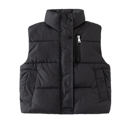 Meufam Baby Boys Girls Stand Collar Down Vest Warm Zipper Up Lightweight Sleeveless Puffer Jacket Sleeveless Coat Fall (Black,110/3-4 Y,Unisex,Big Kid,US,Age,3 Years,4 Years)