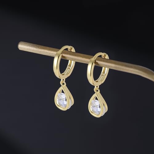 SLUYNZ Sterling Silver CZ Hoop Earrings Drop for Women Teens Sparkly Teardrop Huggie Earrings Simulated Diamond Earrings3