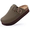 KIDMI Women's Platform Clogs Leather Mules Cork Footbed Potato Shoes