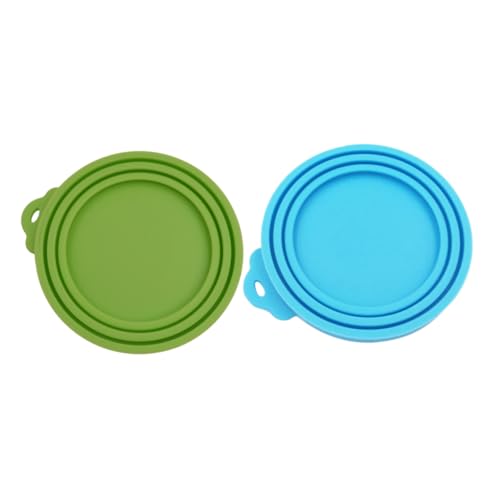 Garneck 2Pcs Silicone Can Cover for Pet Food Storage Three Layer Sealed Lids Light Blue Green Easy Off Keep Cat Food Fresh and Prevent Spills