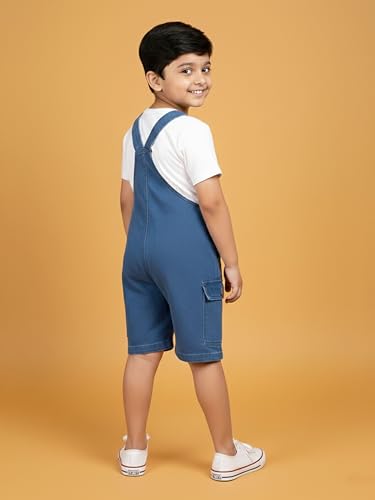 Image of KiddoPanti Unisex Denim Cargo Dungaree Shorts | 69.1% Cotton 29% Spun Poly 1.9% Spandex | Above Knee Length | Soft Breathable Summer Dungaree