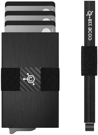 CODE 118 Wallet for Men | Slim Minimalist Aluminum with RFID Blocking | Thin Smart Wallet Pop Up Ejector | Compact cash and Credit card holder with Integrated Cash Strap (Classic, Brushed Black)