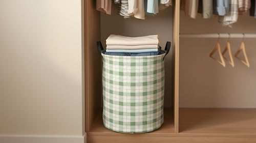 Image of CLOCOR Large Laundry Basket,Waterproof Nursery Hamper,Collapsible Fabric Storage Container,Room Decor,Gift Basket（Green Grid