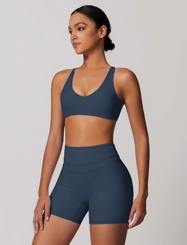 Image of ABOCIW Womens V Neck Twist Back Sports Bra Padded Low Impact Fitness Yoga Bra Workout Crop Top
